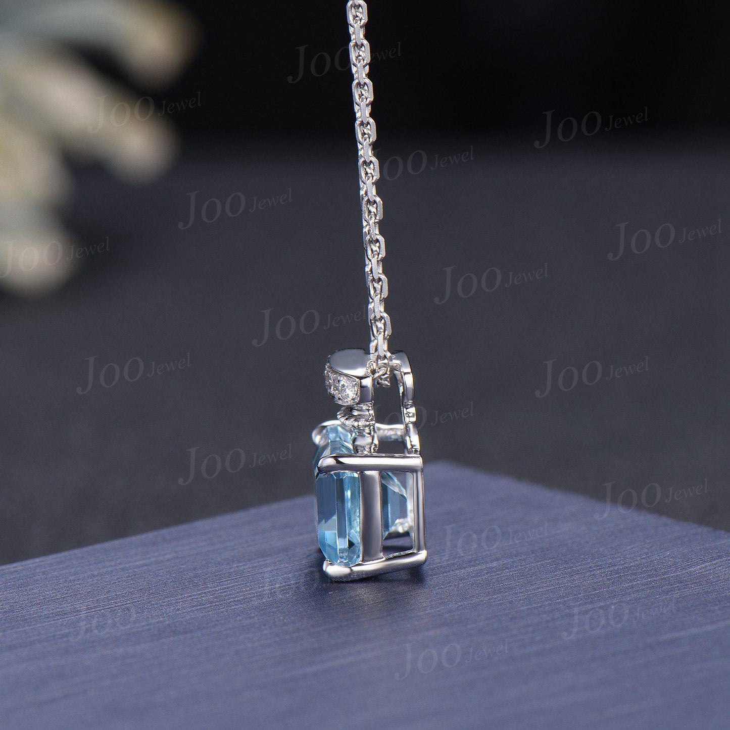 3ct Emerald Cut Natural Aquamarine Diamond Pendant | Perfume Bottle Design Aquamarine Pendant Necklace | 10K White Gold Gemstone Necklace