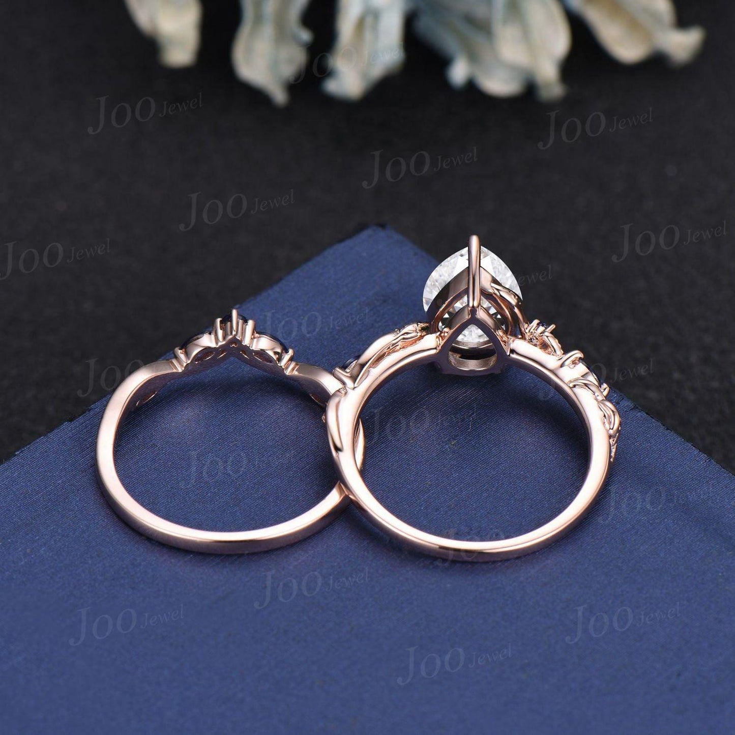 2 Carat Pear Cut Lab Grown Diamond Engagement Ring with IGI Nature Inspired VS1 Diamond Sapphire Wedding Ring Solid Gold Diamond Bridal Ring