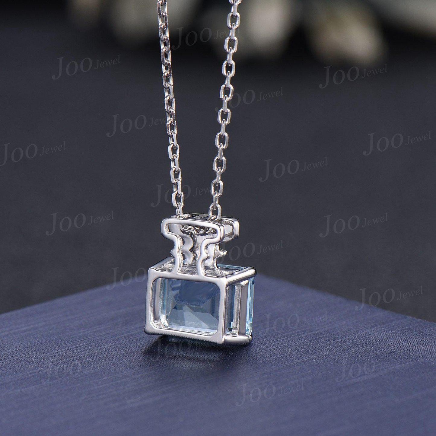 3ct Emerald Cut Natural Aquamarine Diamond Pendant | Perfume Bottle Design Aquamarine Pendant Necklace | 10K White Gold Gemstone Necklace