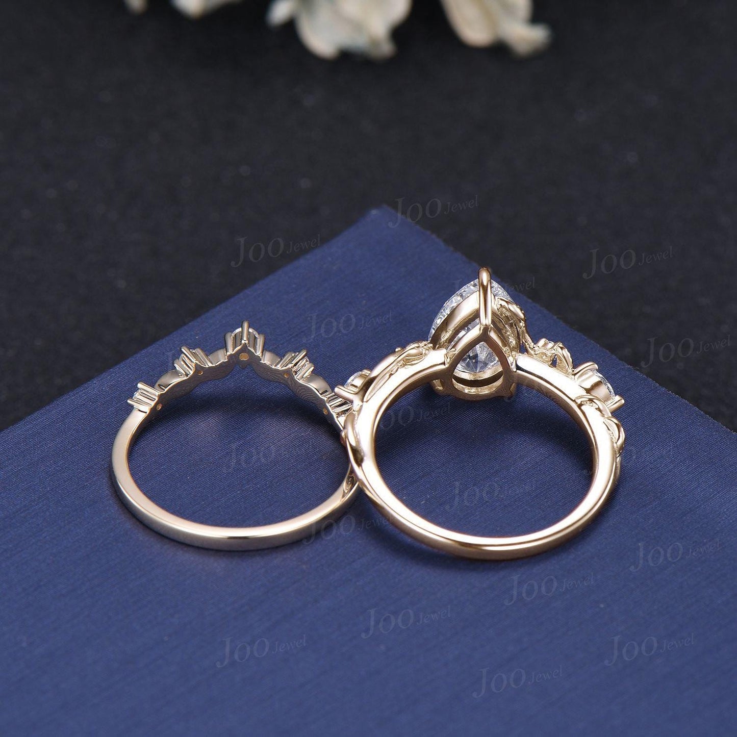 2 Carat Sparkling Teardrop Cut Lab Grown Diamond Engagement Ring Set with IGI Certificate 14K Solid Yellow Gold Nature Inspired Bridal Rings