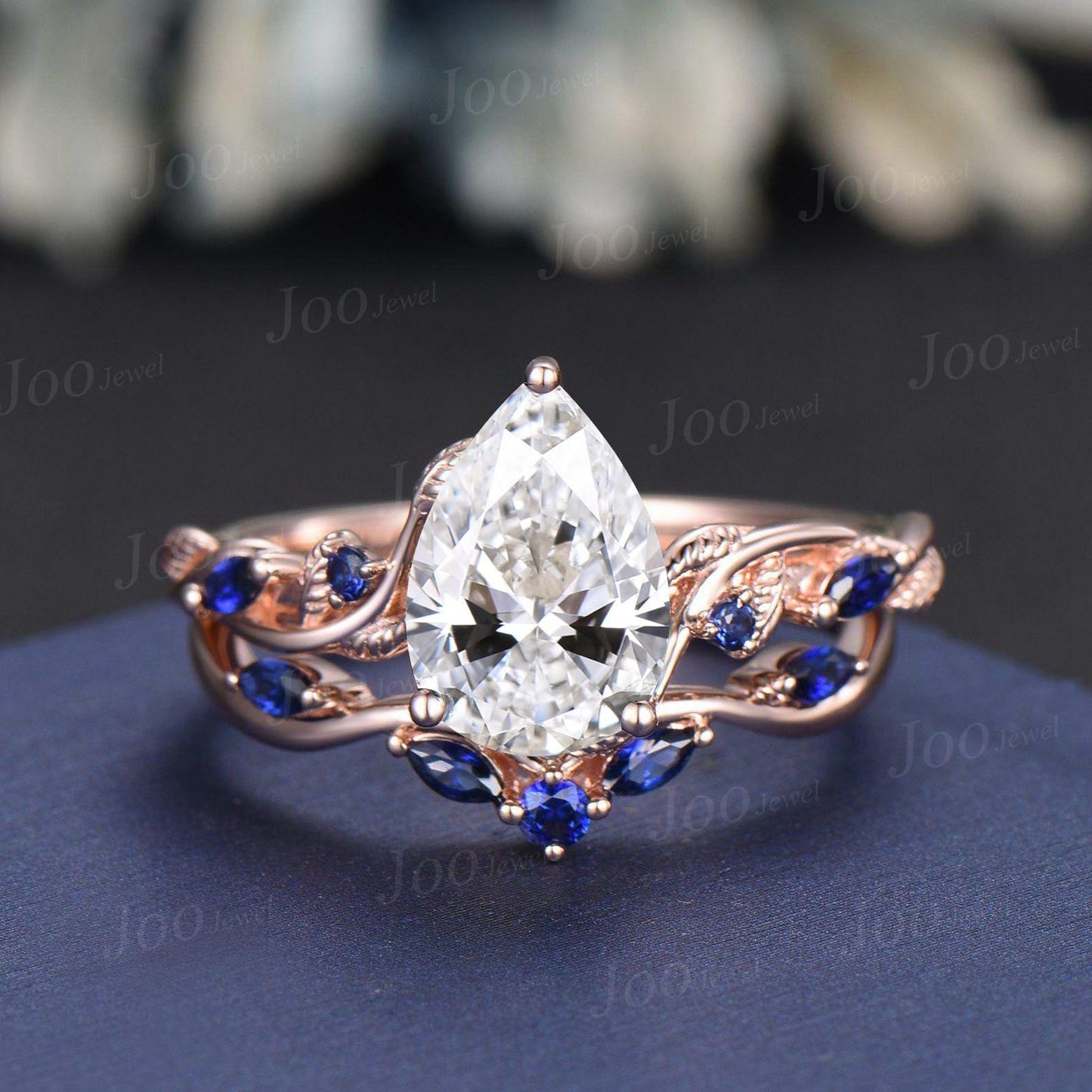 2 Carat Pear Cut Lab Grown Diamond Engagement Ring with IGI Nature Inspired VS1 Diamond Sapphire Wedding Ring Solid Gold Diamond Bridal Ring