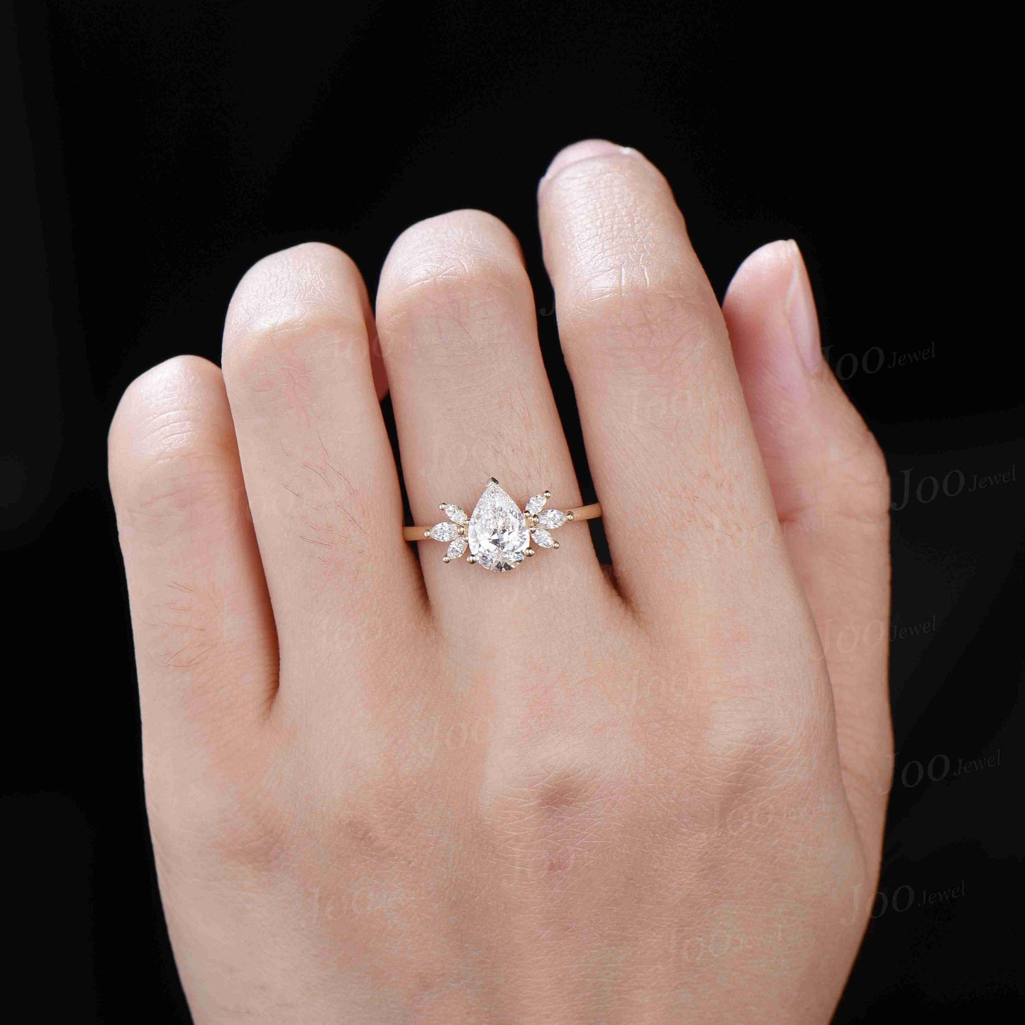 Pear Cut Lab Grown Diamond Engagement Ring With IGI Certificate 14K Yellow Gold Teardrop Diamond Ring Cluster Pear Wedding Bridal Ring Women