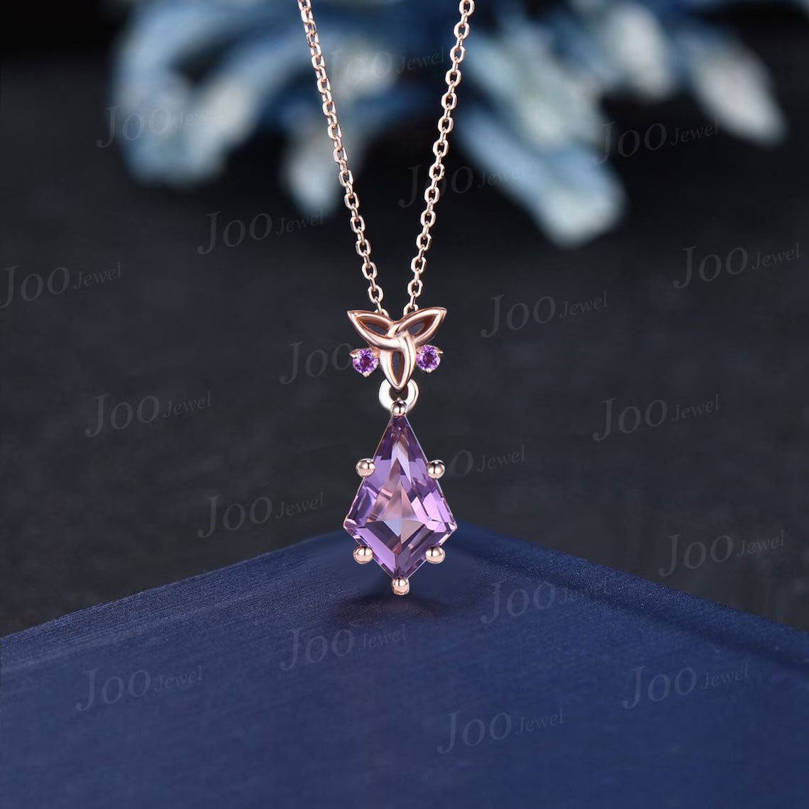 Celtic Trinity Knot Gemstone Drop Earrings Silver 1ct Kite Cut Natural Purple Amethyst Earrings Rose Gold Crystal Dangle Earrings for Women