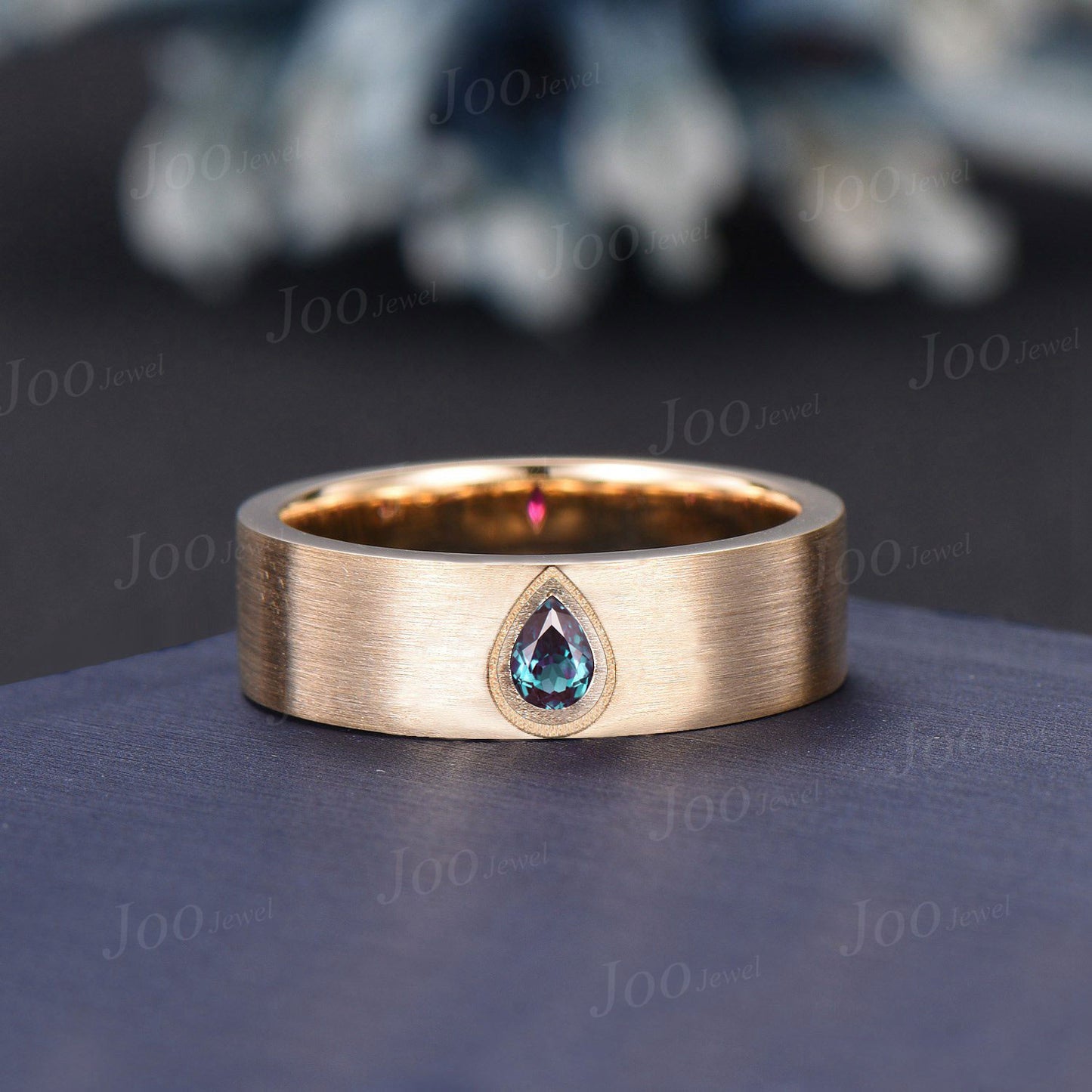 Hexagon Cut Color-Change Alexandrite Mens Wedding Band 14K Solid Gold Matte Finish Men Solitaire Engagement Ring Goth Promise Ring for Male