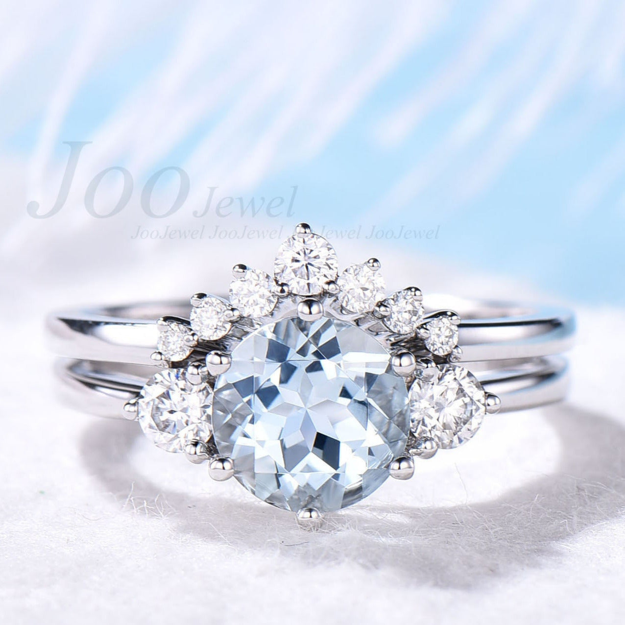 Aquamarine ring gold silver women Vintage Aquamarine engagement ring set rose gold three stone promise ring set March birthstone ring gift