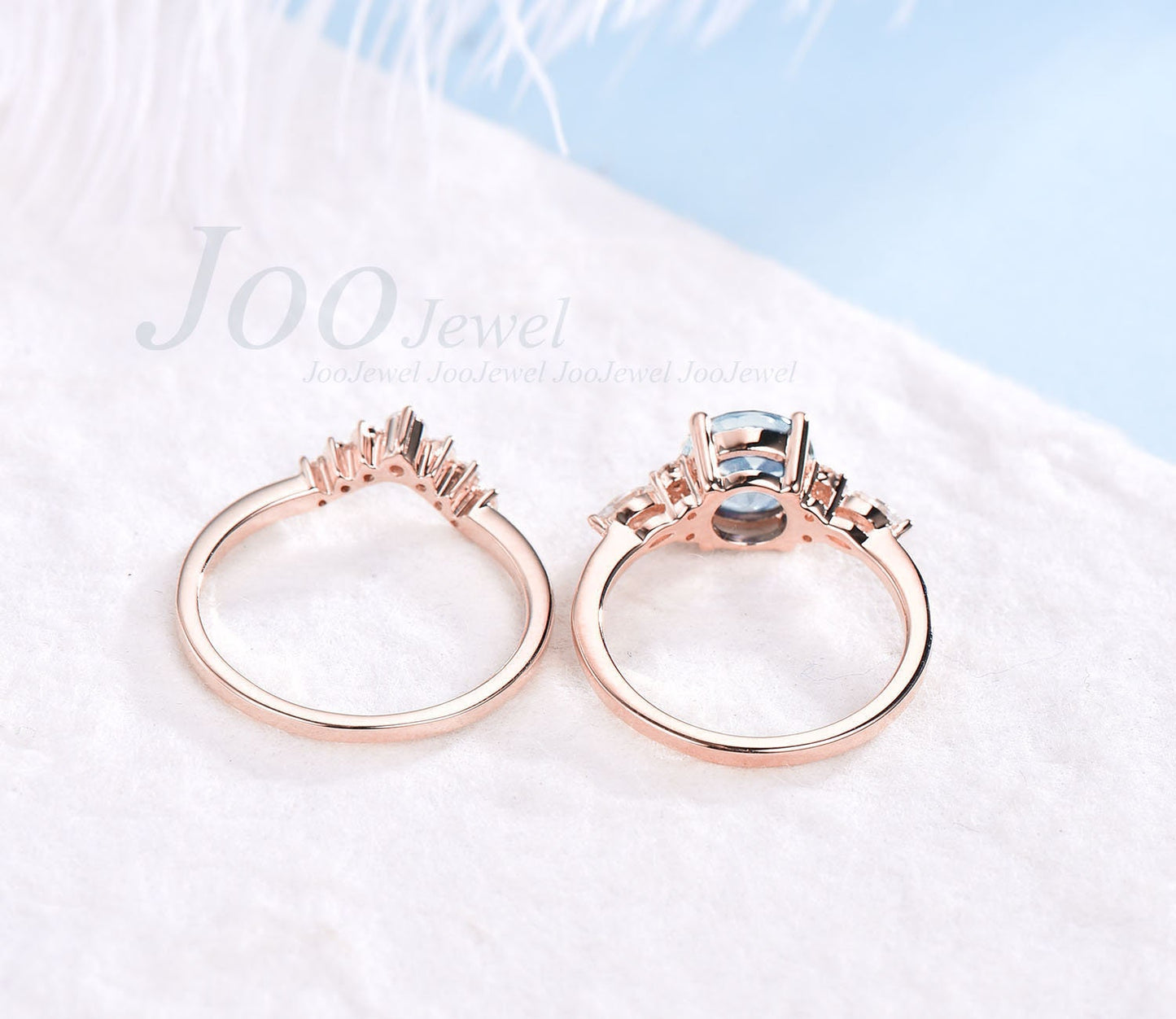 Natural Aquamarine Ring Set Sterling Silver Round Cut Aquamarine Engagement Ring Set March Birthstone Jewelry Promise Ring Anniversary Gift