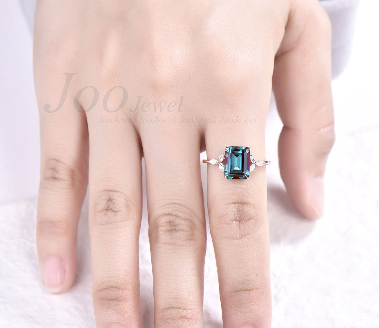 Emerald Cut Alexandrite Ring June Birthstone Alexandrite Engagement Ring 7 Stone Marquise Moissanite Ring Dainty Jewelry Proposal Ring