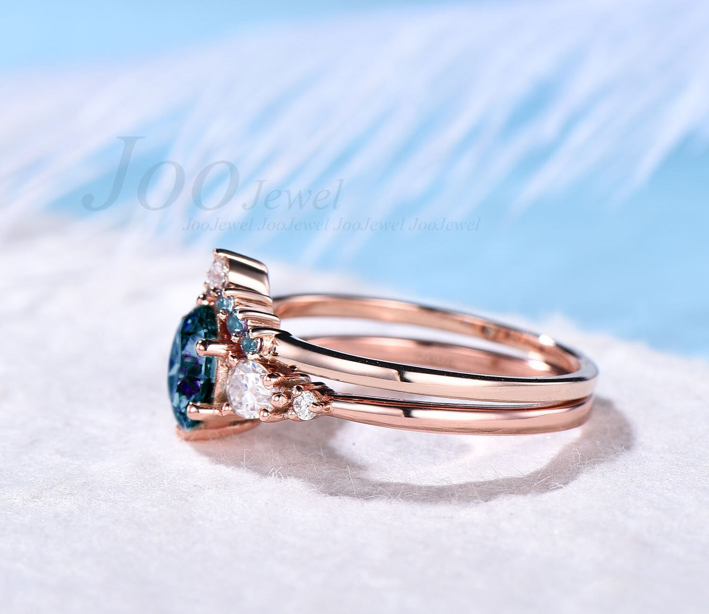 Alexandrite ring minimalist vintage rose gold silver for women round alexandrite engagement ring set five stone pear moissanite ring set