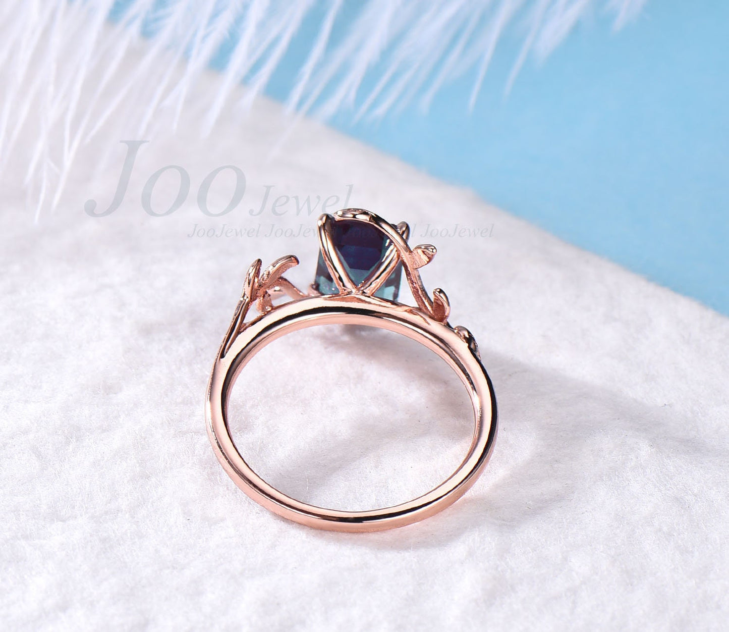 Emerald Cut Alexandrite Bridal Ring Unique Leaf Flower Solitaire Ring For Women Alexandrite Wedding Ring Nature Inspired Engagement Ring