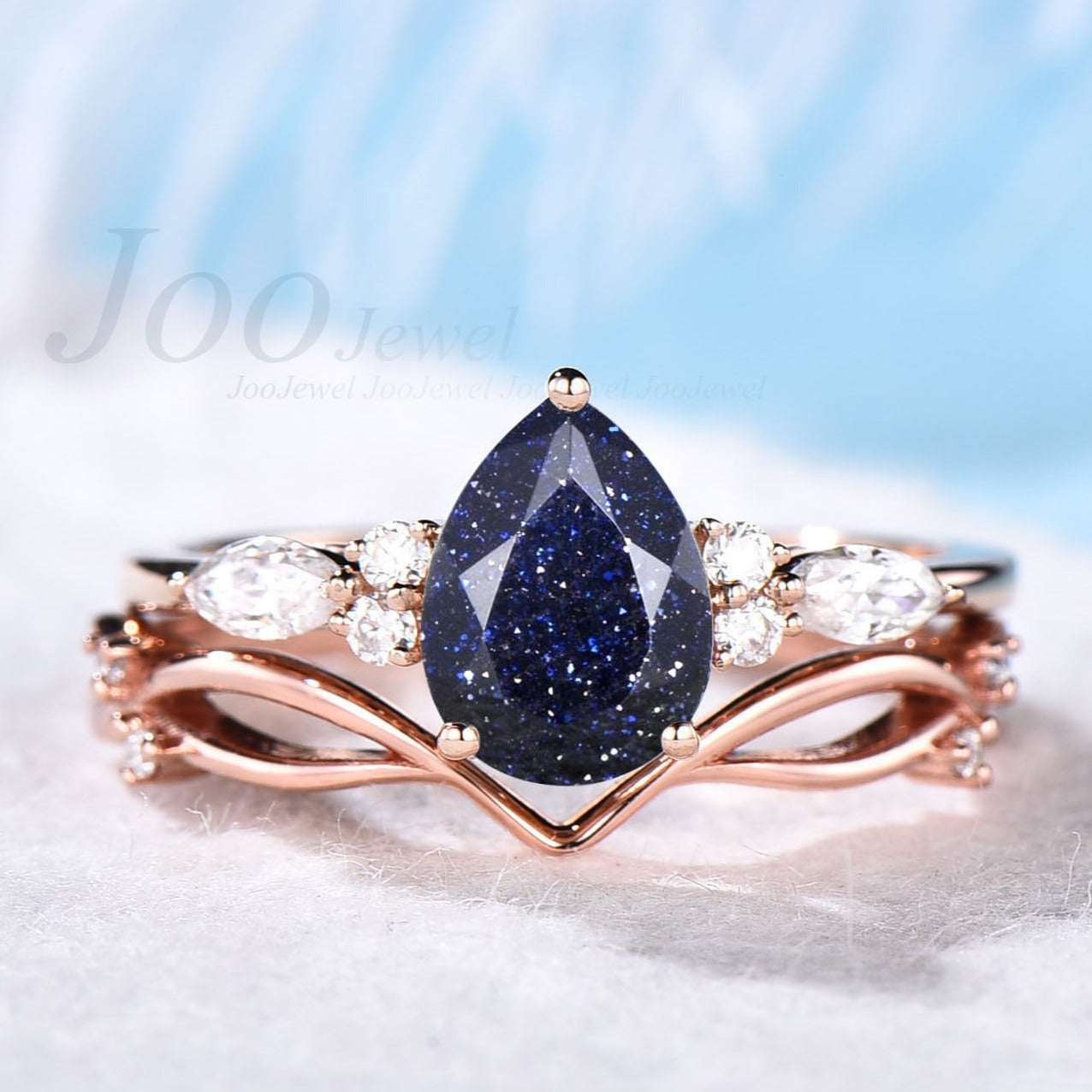 Pear cut Blue Sandstone Ring Teardrop Sandstone Ring high quality Rose Gold Sandstone Ring Sandstone Diamond Ring Vintage Ring Antique Ring for Women