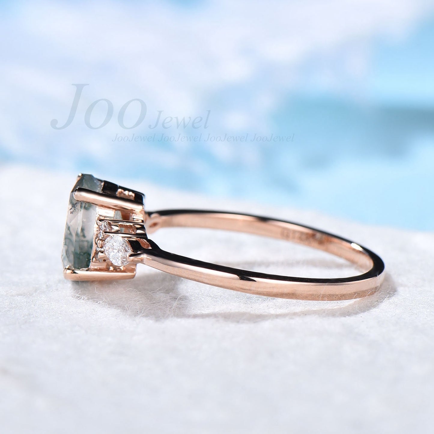1.5ct Oval Natural Green Moss Agate Engagement Ring Rose Gold Cluster Aquatic Agate Promise Ring Woman Marquise Cut CZ Diamond Wedding Ring