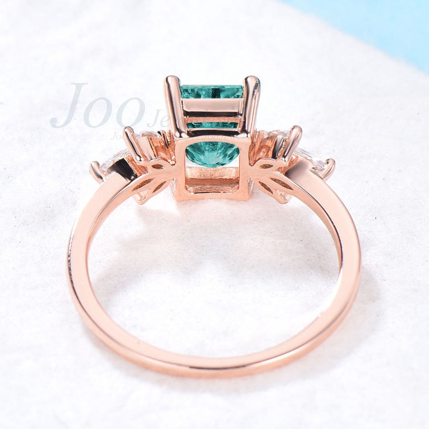 Lab Green Sapphire Ring 2ct Emerald Cut Green Blue Montana Teal Sapphire Engagement Ring Marquise CZ Diamond Ring Silver Cluster Bridal Ring