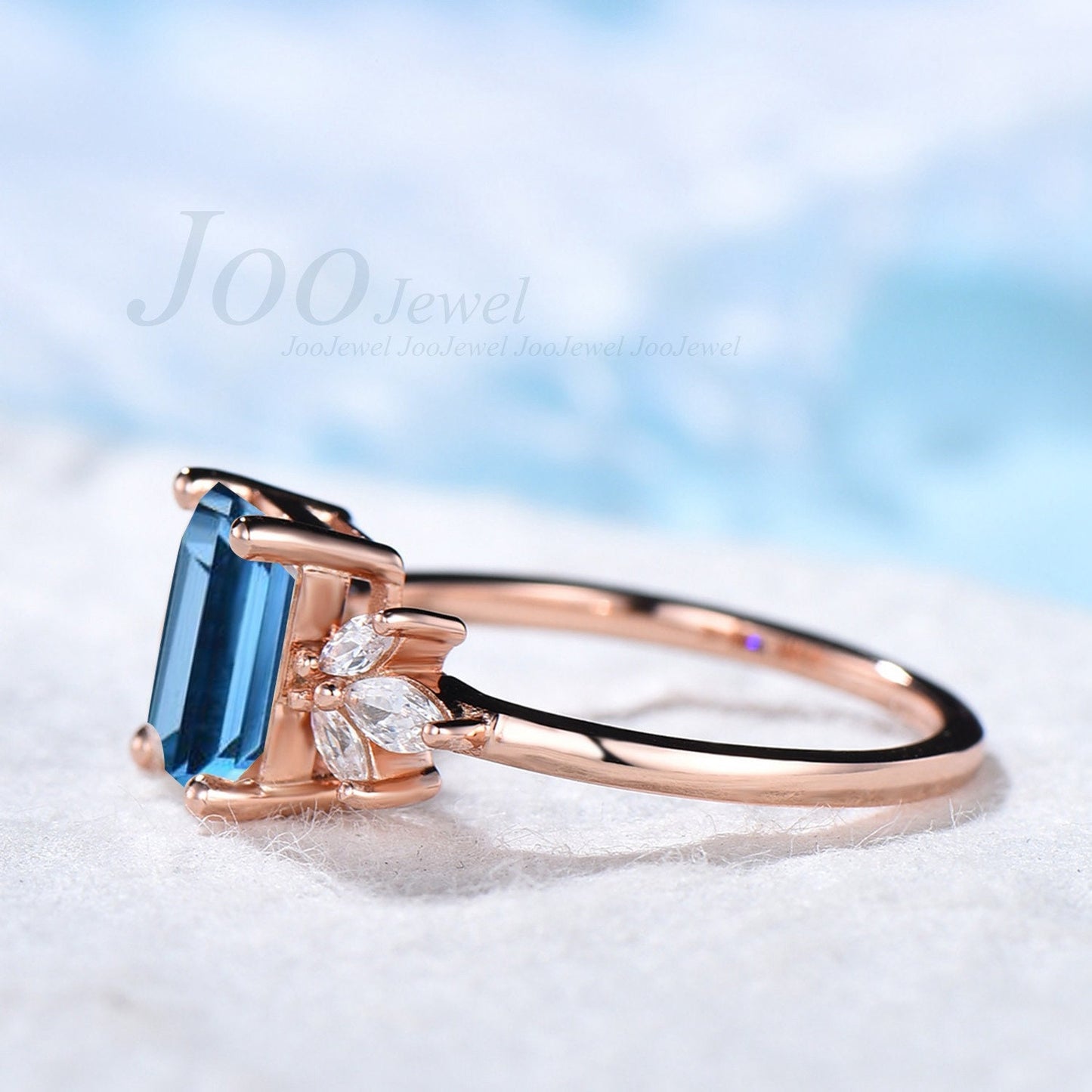 2ct Natural London Blue Topaz Ring Emerald Cut Topaz Engagement Ring Blue Gemstone Ring November Birthstone Jewelry Birthday Gift For Her