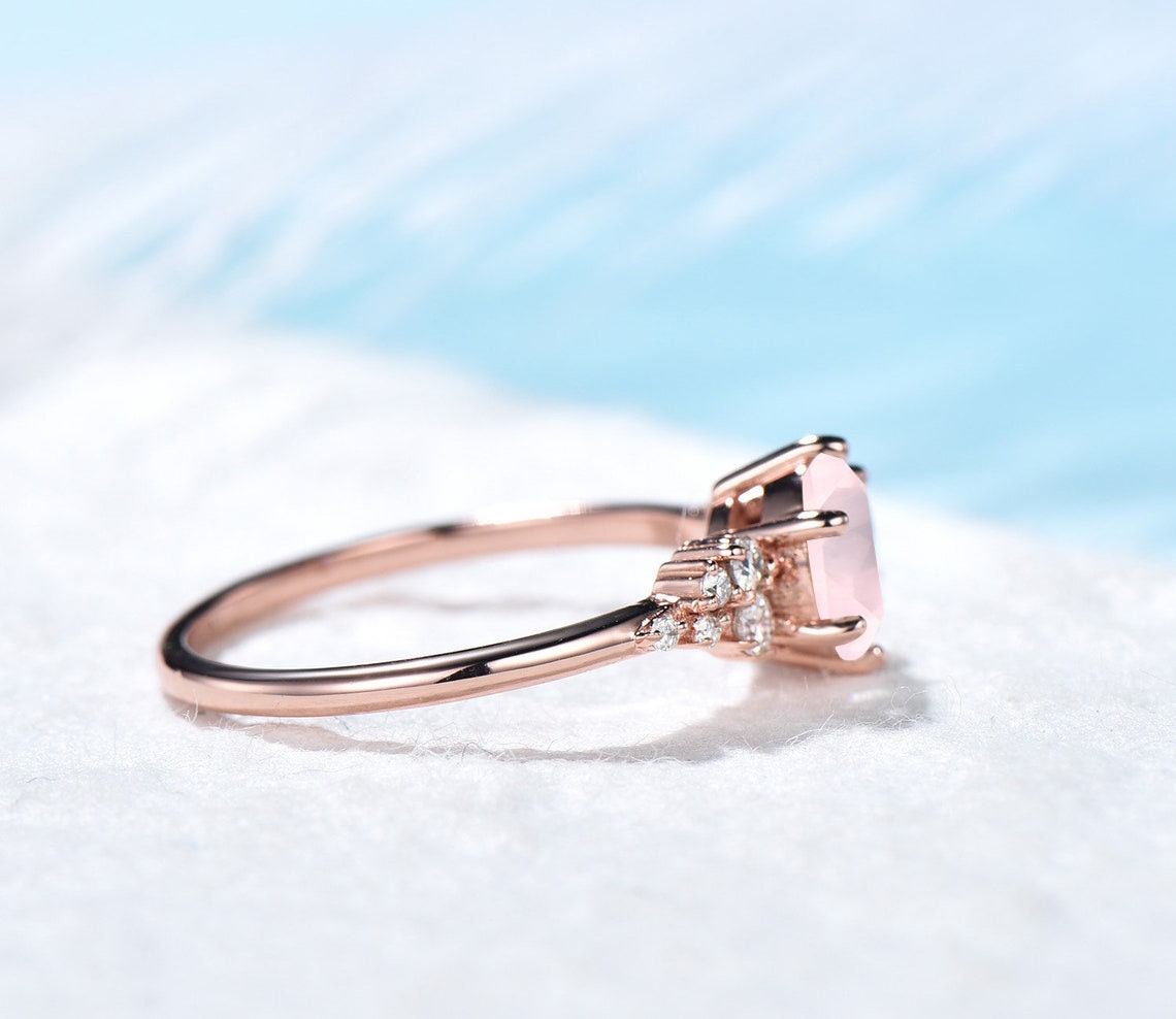 Pink Crystal Ring 1ct Round Natural Rose Quartz Engagement Ring Valentine's Day Gift Promise Ring Wedding Gemstone Ring Dainty Healing Ring