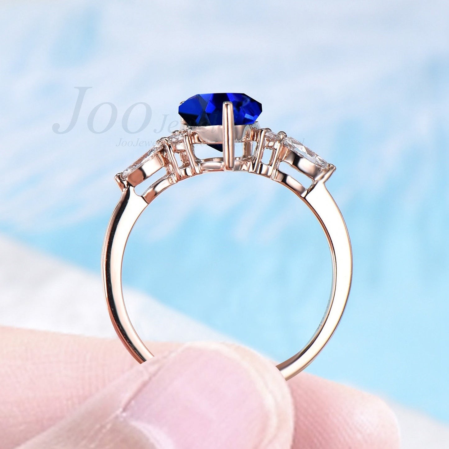 1.25ct Teardrop Blue Sapphire Promise Ring Sterling Silver Vintage Pear Blue Gemstone Ring September Birthstone Birthday Anniversary Gifts
