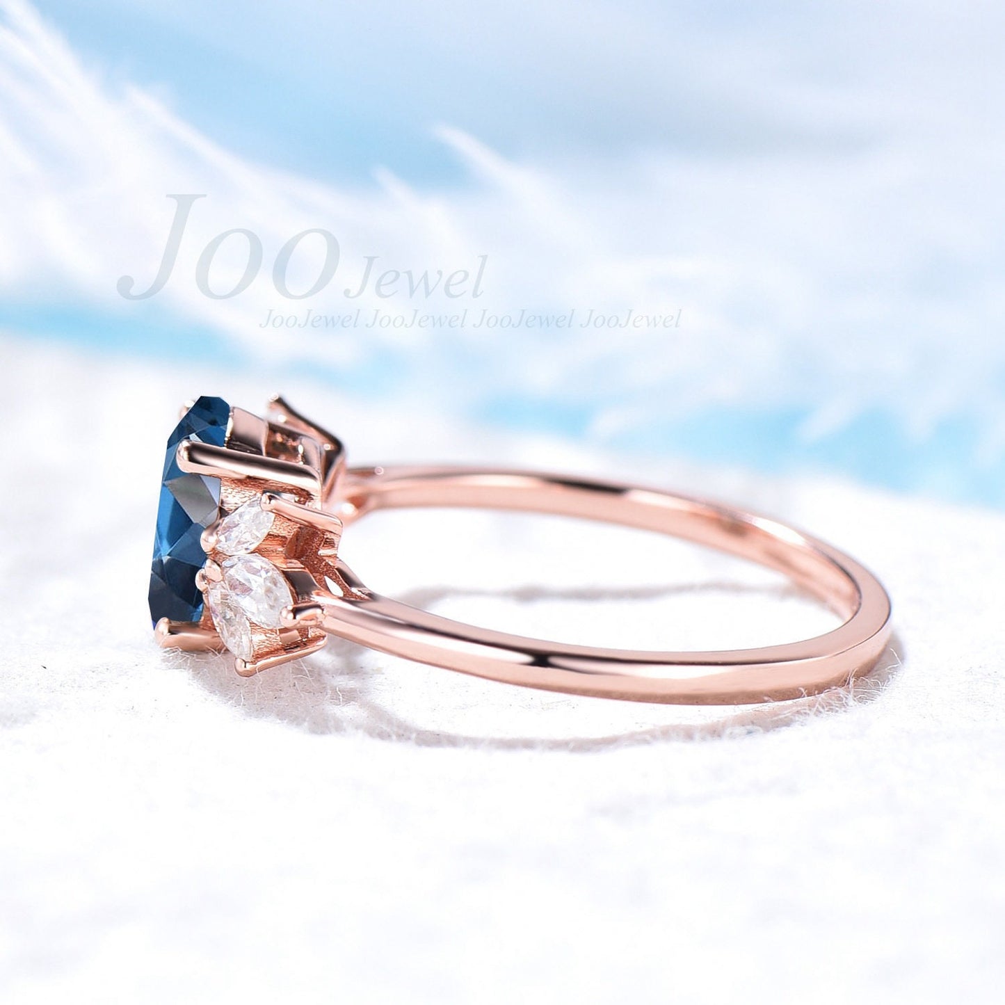 1.5CT Oval Nature London Blue Topaz Ring Rose Gold Alternative London Blue Engagement Ring December Birthstone Genuine Gemstone Ring Her