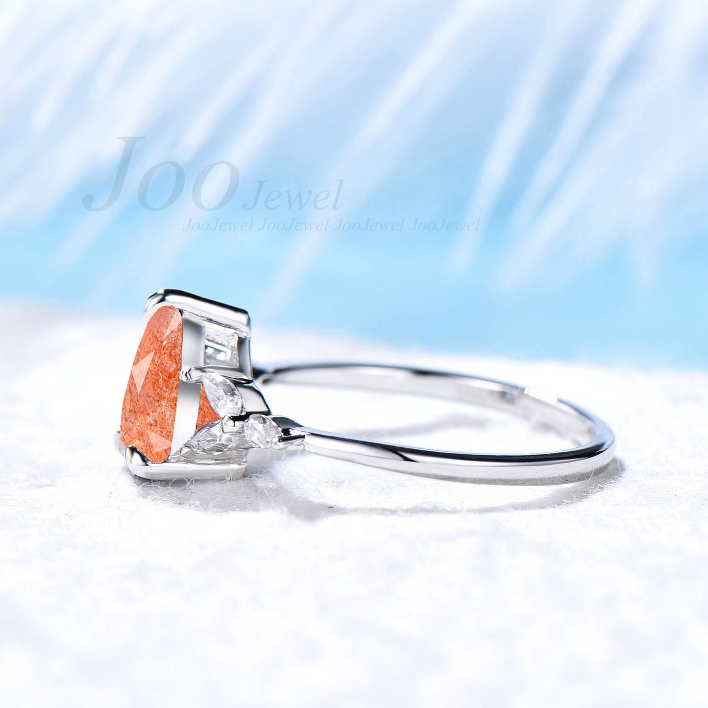 Nature Sunstone Ring Sterling Silver Ring Pear Shaped Sunstone Engagement Rings Unique Real Gems Women Orange Gem Ring Crystal Healing Ring