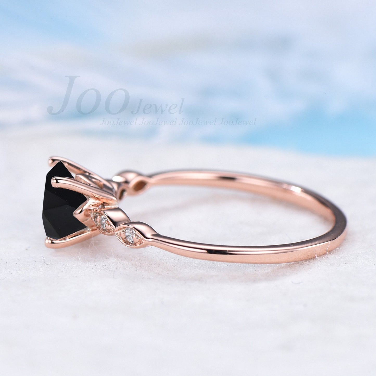 Sterling Silver Ring With Stone For Women 1CT Round Nature Black Onyx Ring Black Gemstone Solitaire Ring Black Ring Vintage Anniversary Ring