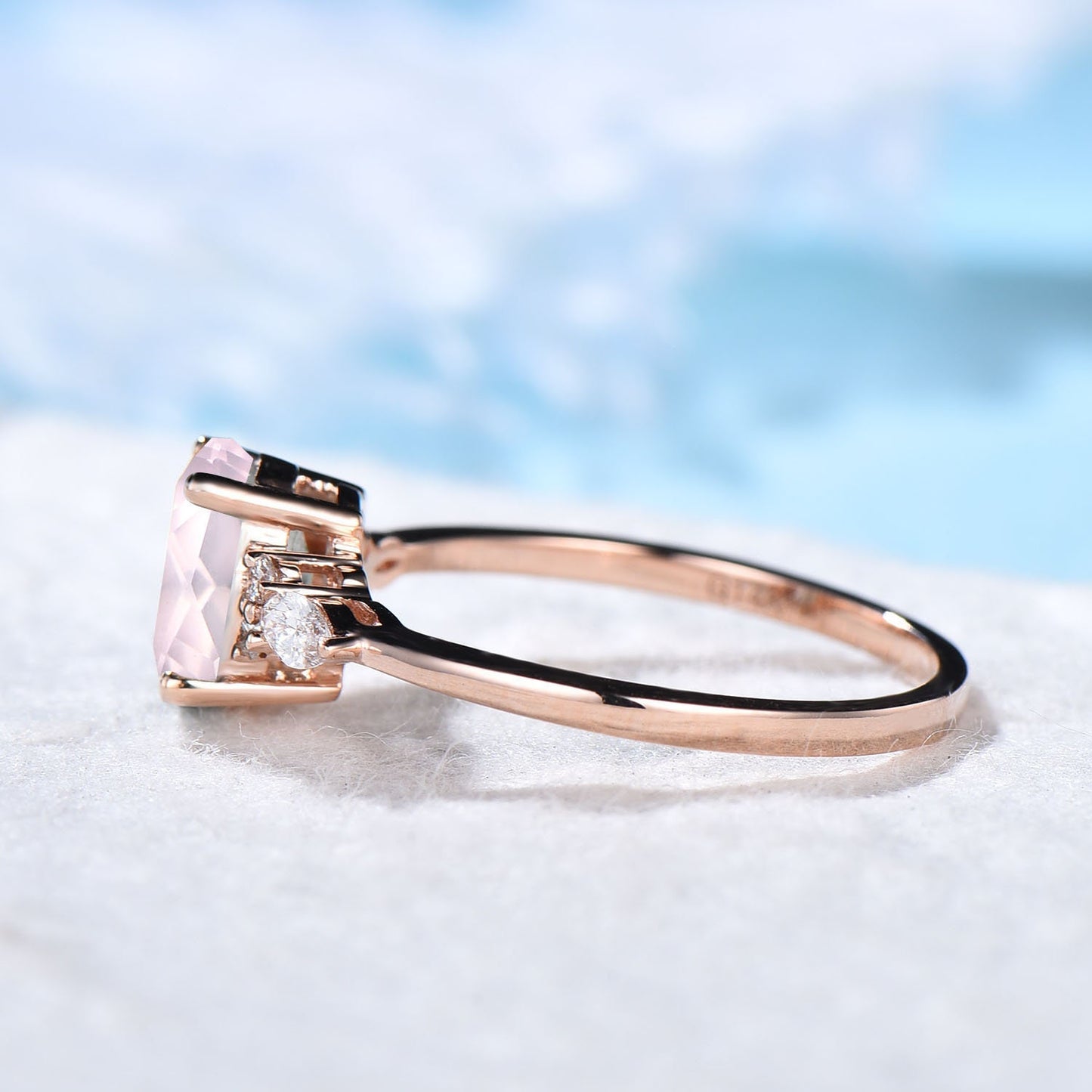 1.5ct Natural Rose Quartz Ring Oval Pink Gemstone Quartz Promise Crystal Healing Ring Rose Gold Cluster Engagement Ring Anniversary Jewelry
