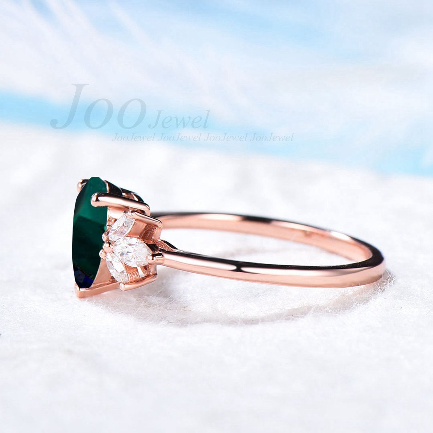 Emerald Ring Pear Green Gemstone Ring Marquise Cluster Ring May Birthstone Jewelry Anniversary Promise Gift Vintage Personalized Bridal Ring