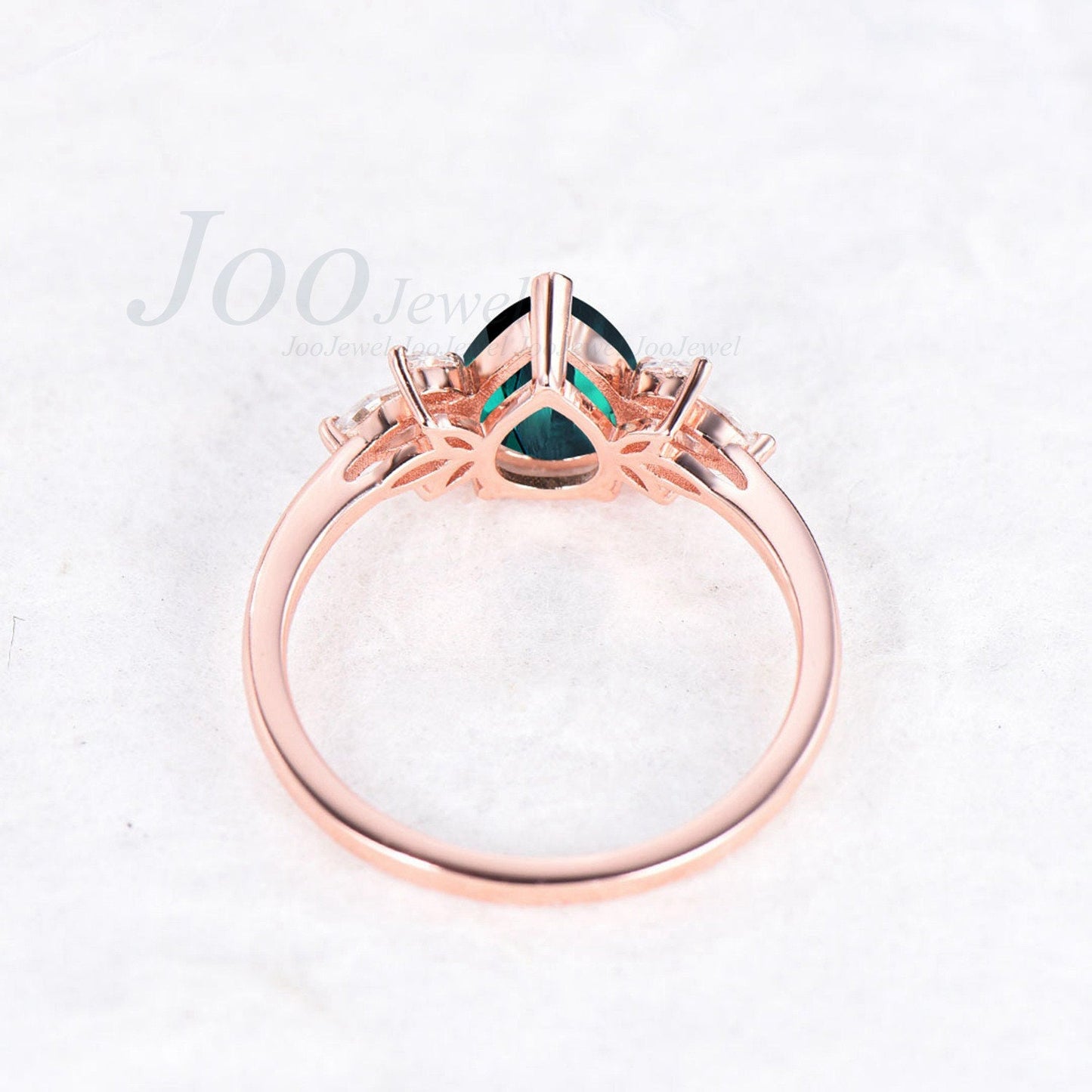 Emerald Ring Pear Green Gemstone Ring Marquise Cluster Ring May Birthstone Jewelry Anniversary Promise Gift Vintage Personalized Bridal Ring