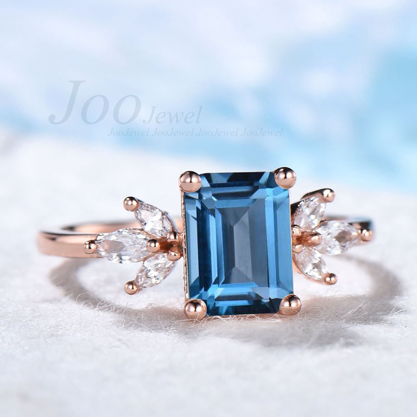 2ct Natural London Blue Topaz Ring Emerald Cut Topaz Engagement Ring Blue Gemstone Ring November Birthstone Jewelry Birthday Gift For Her