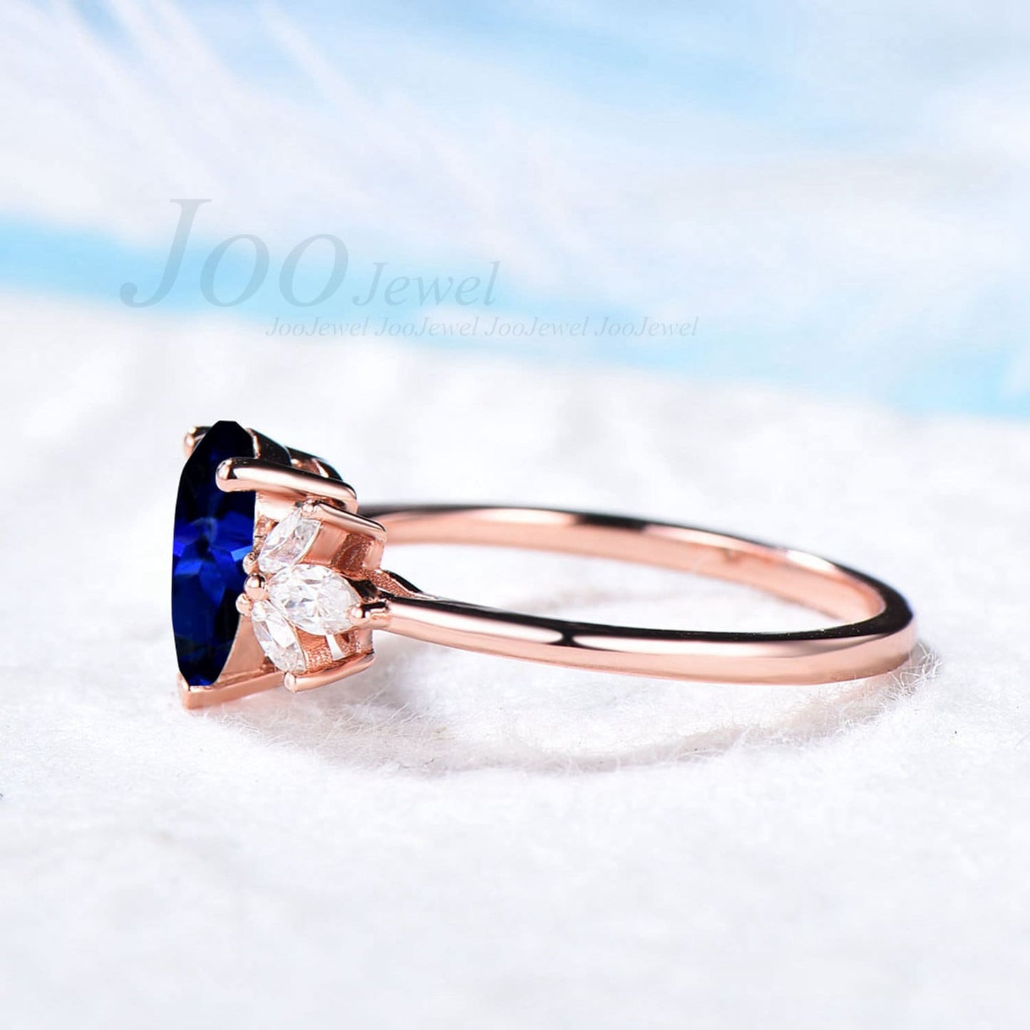Pear Blue Sapphire Ring Vintage Unique Gift Marquise Cluster Engagement Ring Rose Gold Anniversary Ring September Birthstone Bridal Ring