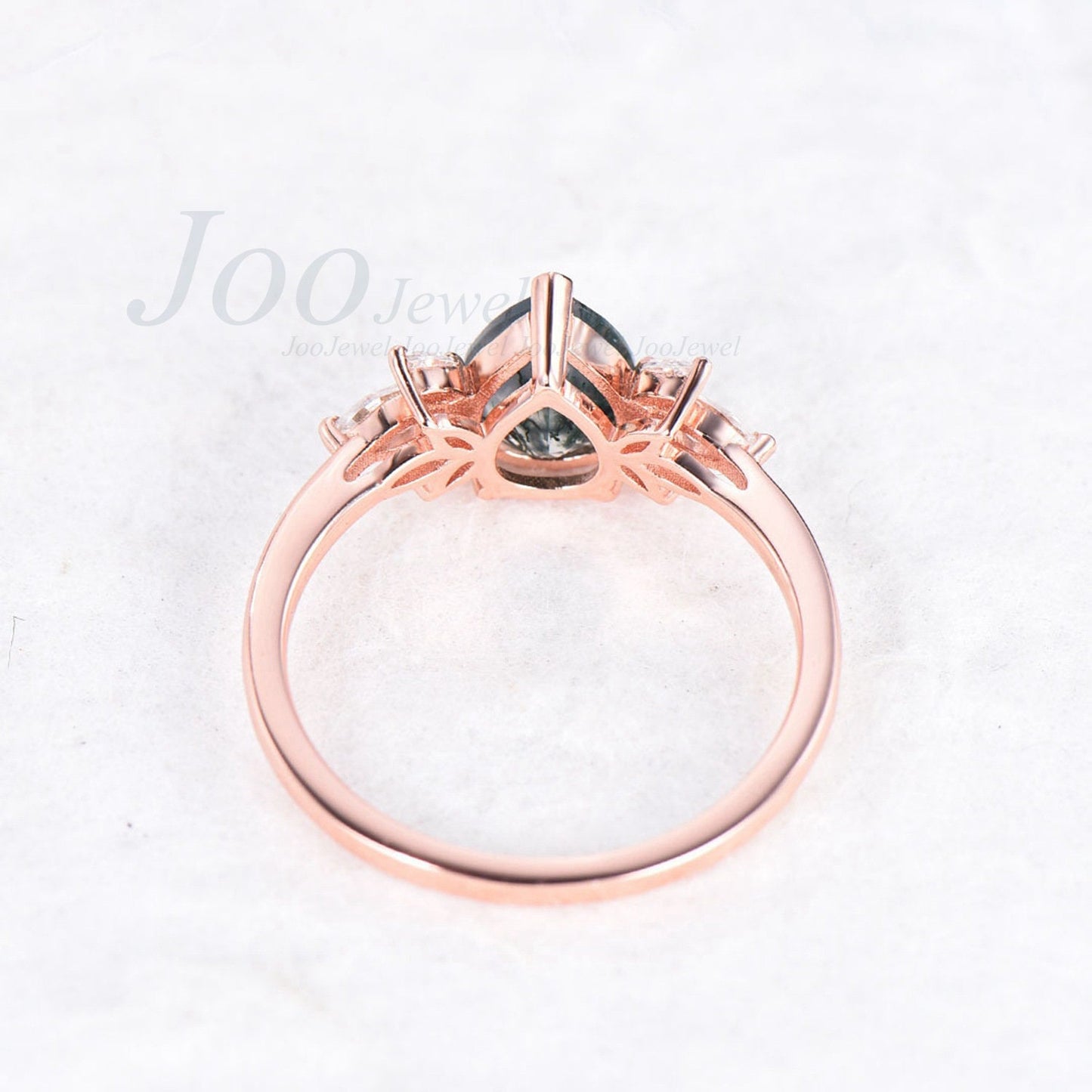 Pear Natural Moss Agate Ring Green Gemstone Ring Cluster Marquise Dainty Pinky Promise Ring Rose Gold Teardrop Agate Crystal Ring for Women