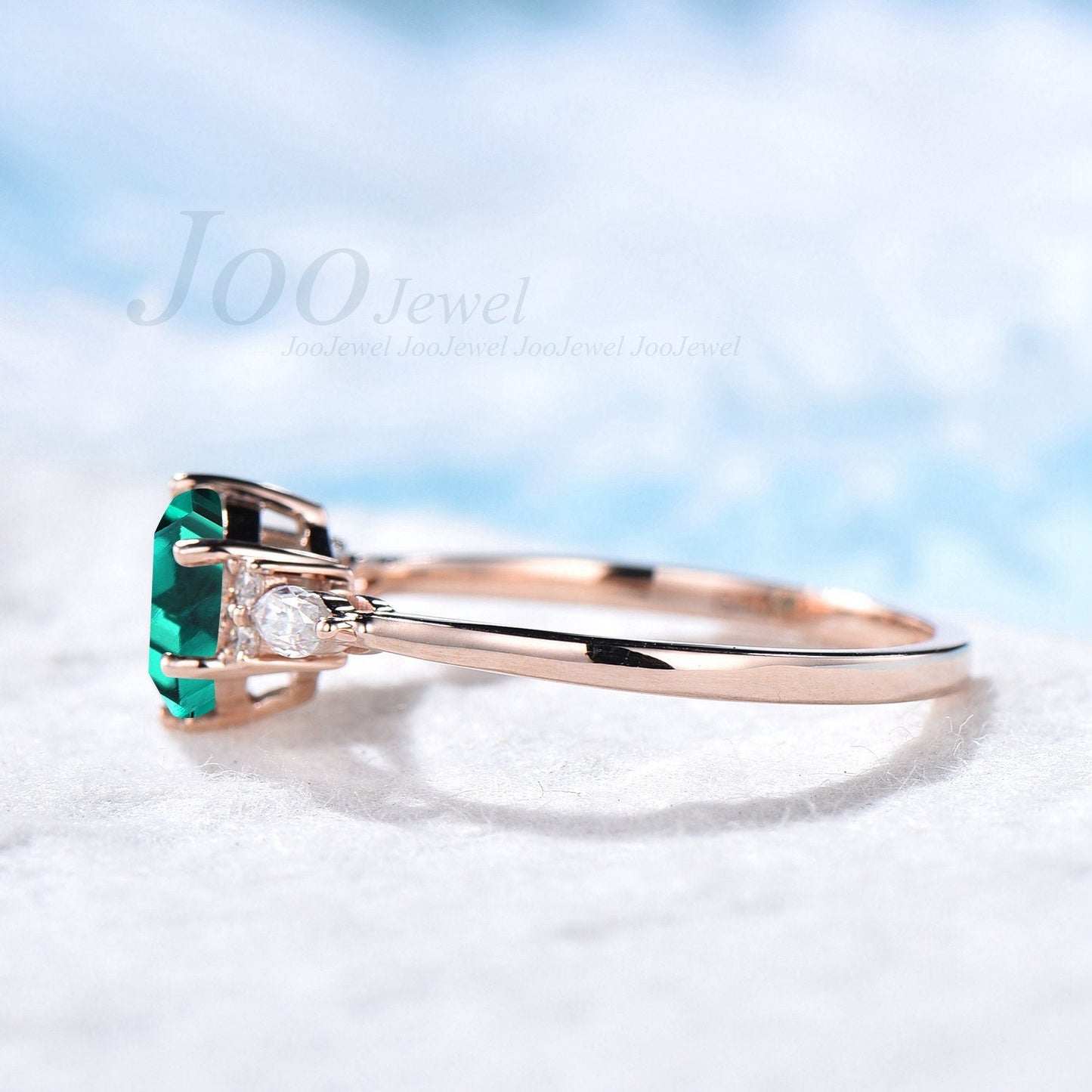 Hexagon Ring Emerald Engagement Ring May Birthstone Vintage Anniversary Ring Sterling Silver Dainty Personalized Ring Rose Gold Ring Woman