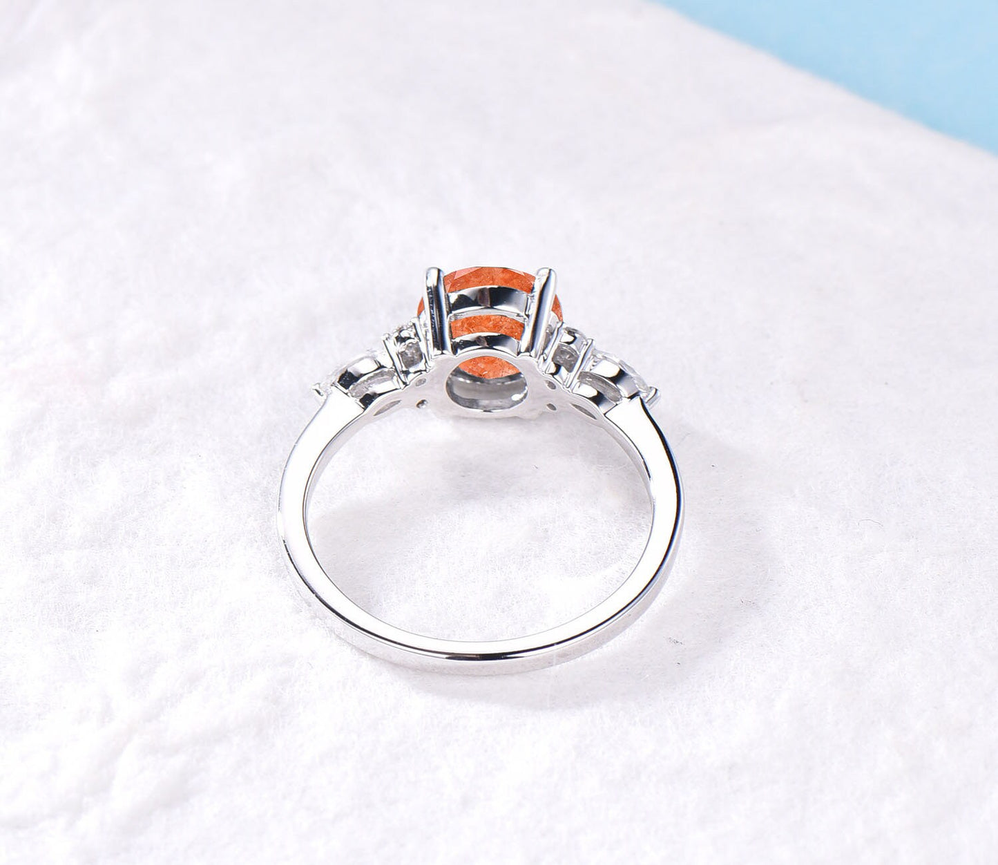 Round Cut Sunstone Ring Silver Natural Gemstone Heal Crystal Ring 7mm Orange Sunstone Engagement Rings Energy Ring Energy Jewelry Gift Women