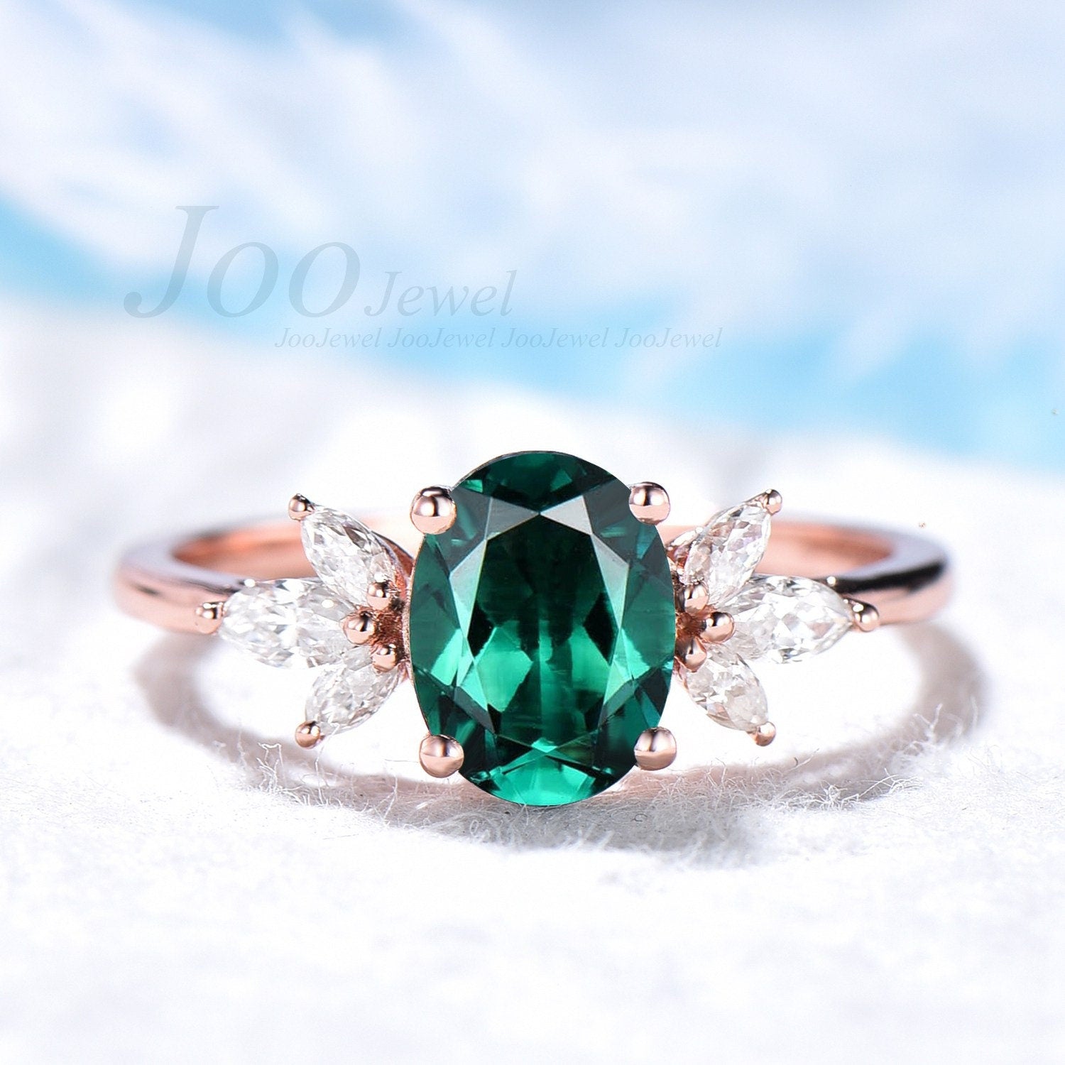 Emerald and Diamond Cluster Ring Sterling Silver Green Gemstone