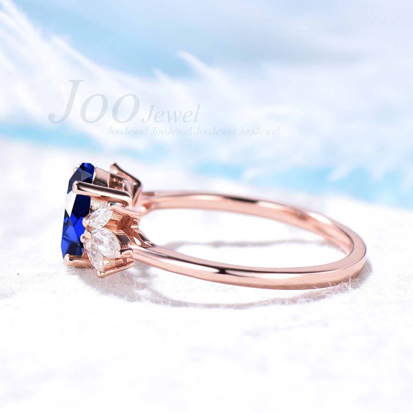 Cluster Engagement Ring Blue Sapphire Ring Vintage Oval Promise Ring Marquise Anniversary Wedding September Birthstone Ring Fine Jewelry