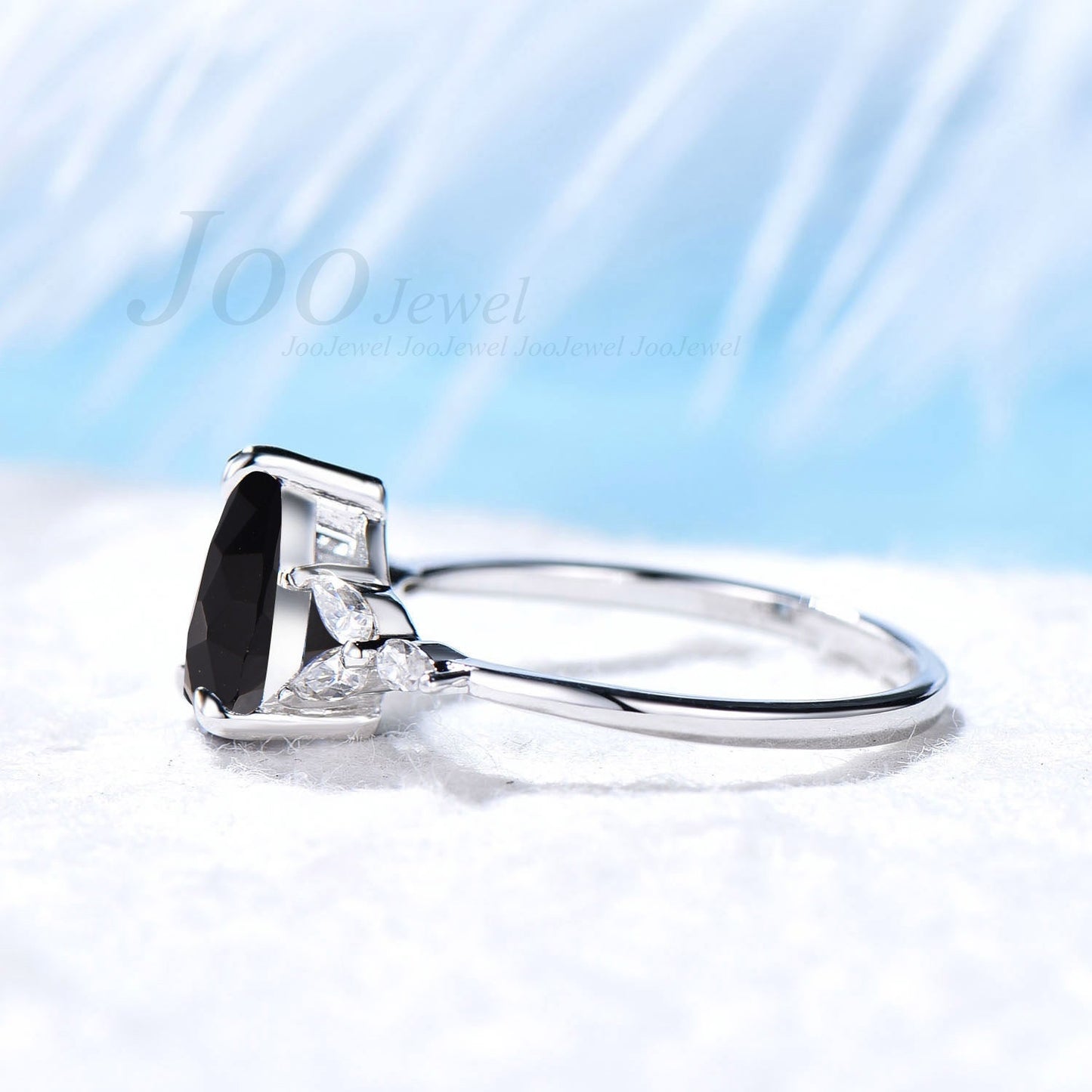Pear Cut Natural Black Onyx Engagement Rings For Women Sterling Silver Black Gemstone Crystal Ring Onyx Jewelry Statement Rings 1.25ct Ring