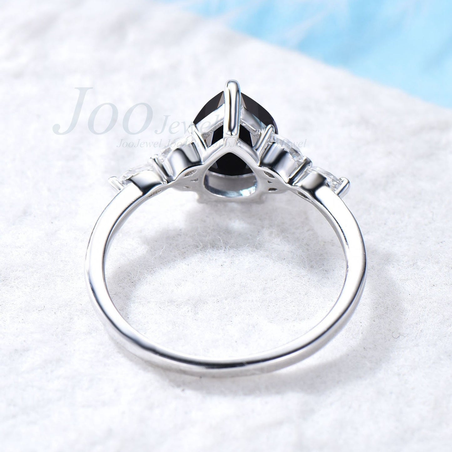 Pear Cut Natural Black Onyx Engagement Rings For Women Sterling Silver Black Gemstone Crystal Ring Onyx Jewelry Statement Rings 1.25ct Ring