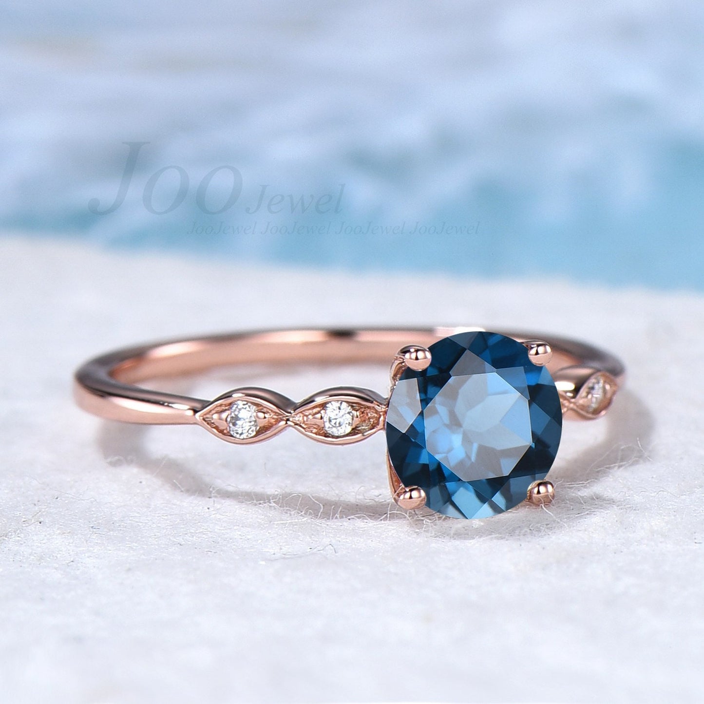 Sterling Silver December Birthstone Ring Nature London Blue Topaz Engagement Ring Vintage Blue Gemstone Milgrain Marquise Wedding Ring Women
