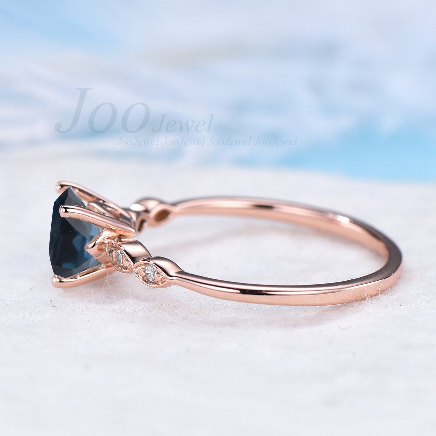 Sterling Silver December Birthstone Ring Nature London Blue Topaz Engagement Ring Vintage Blue Gemstone Milgrain Marquise Wedding Ring Women