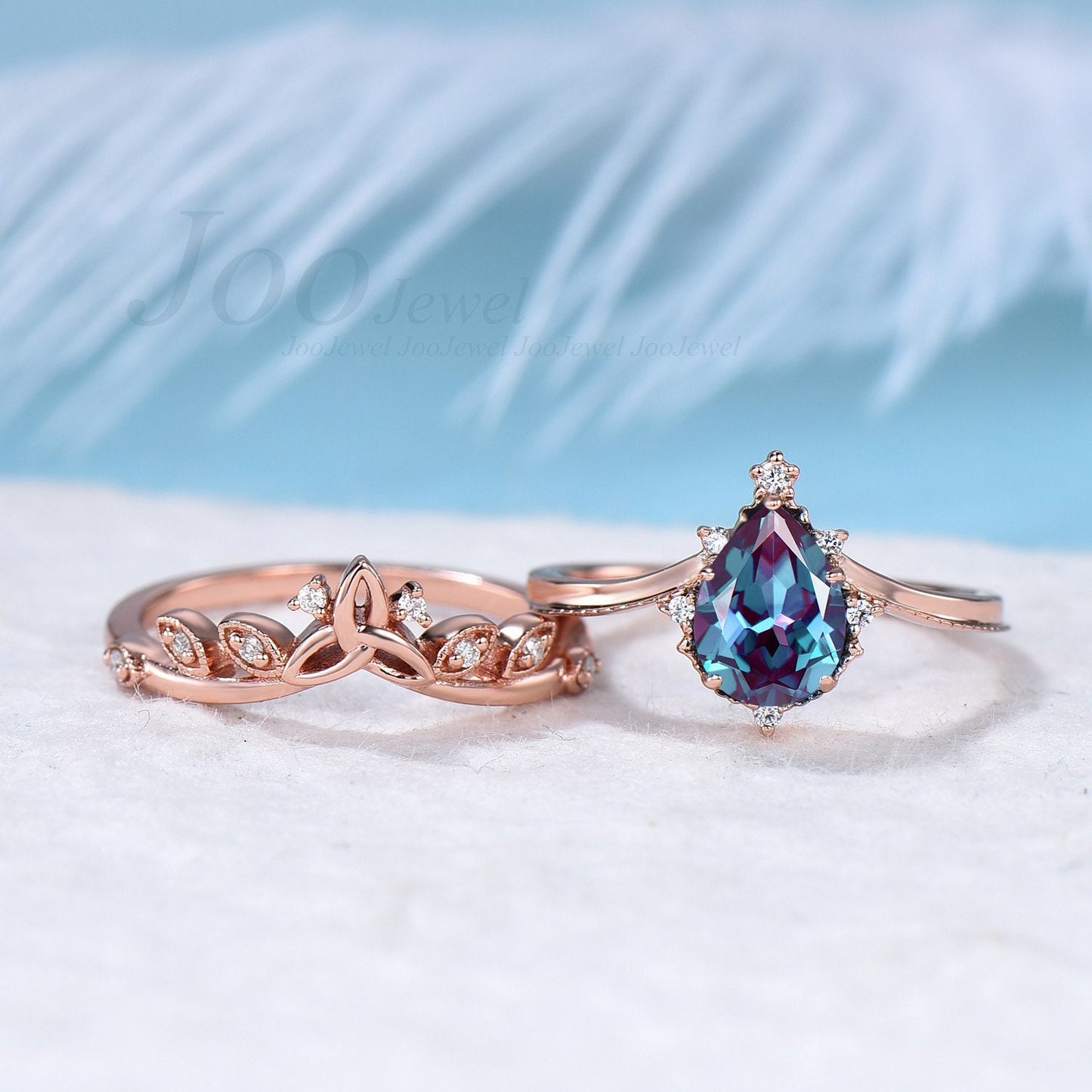 Alexandrite Ring Set Vintage Sterling Silver Pear Alexandrite Bridal Ring Set Curve Celtic Wedding Band Women Stackable June Birthstone Ring