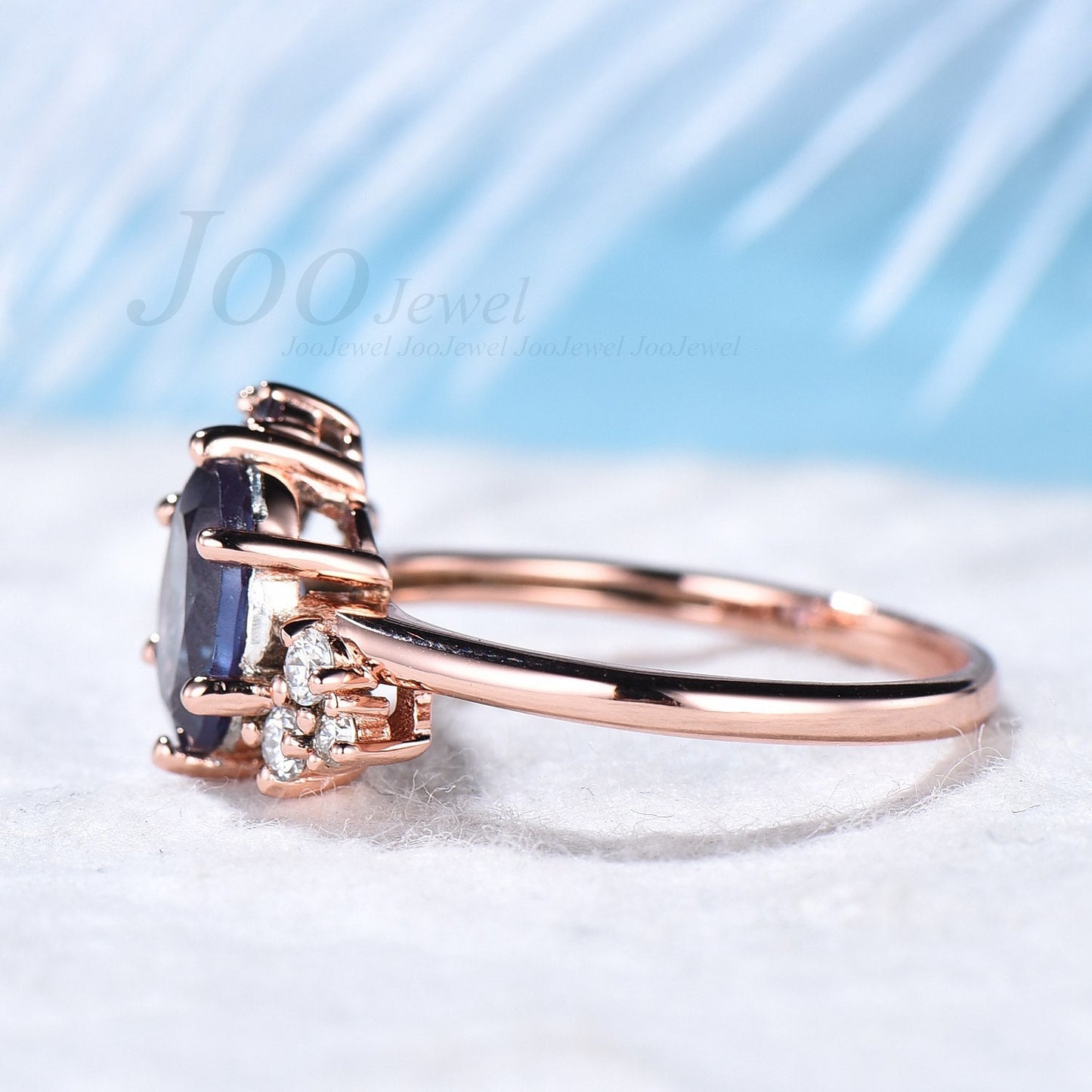 Cluster Alexandrite Engagement Ring Oval Alexandrite Cluster Wedding Ring Unique Diamond Moissanite Bridal Ring Promise Ring Gift for Her