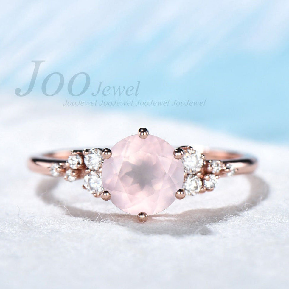 Pink Crystal Ring 1ct Round Natural Rose Quartz Engagement Ring Valentine's Day Gift Promise Ring Wedding Gemstone Ring Dainty Healing Ring