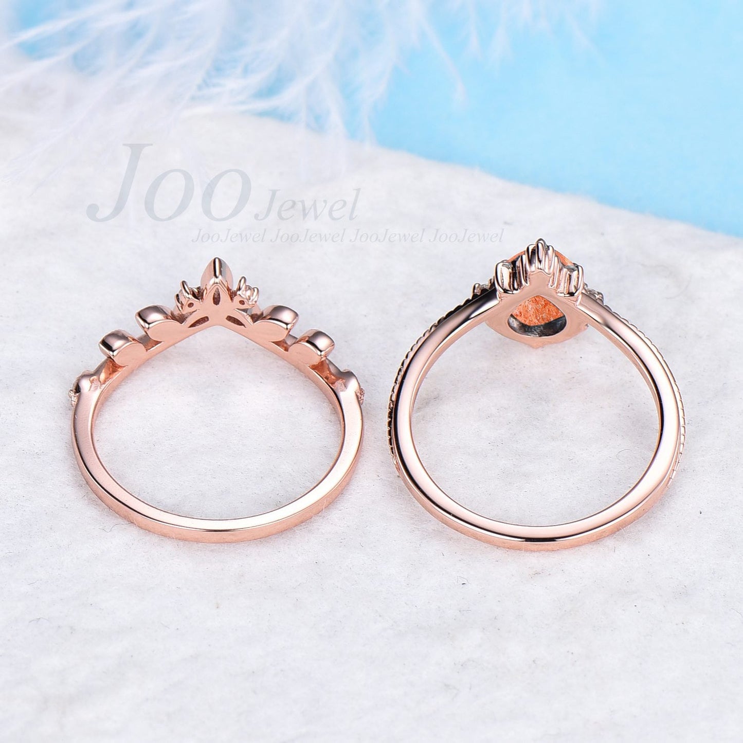 Natural Sunstone Engagement Ring Set Sterling Silver Curve Celtic Wedding Band Vintage Pear Cut Bridal Ring Set For Women Anniversary Gift
