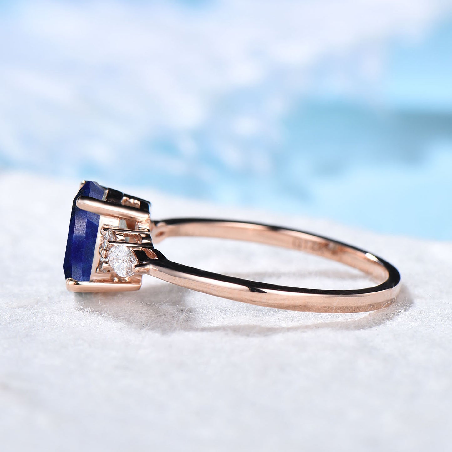 Oval Natural Lapis Lazuli Engagement Ring Women Sterling Silver Vintage Lapis Gold Wedding Ring Blue Gemstone Ring Antique Gift for Mom