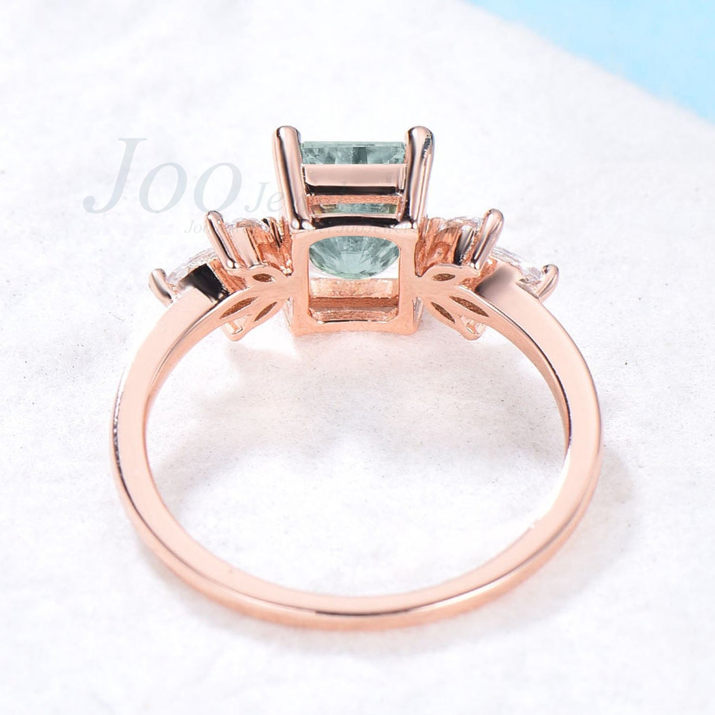 Emerald Engagement Ring Natural Moss Agate Ring Sterling Silver Cluster Promise Ring Green Gemstone Ring Statement Ring Women Birthday Gift