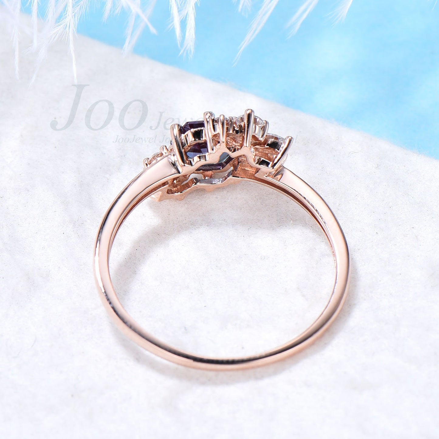 Hexagon Cut Alexandrite Ring Vintage Flower Cluster Moissanite Ring Rose Gold Engagement Ring June Birthstone Anniversary Ring For Women