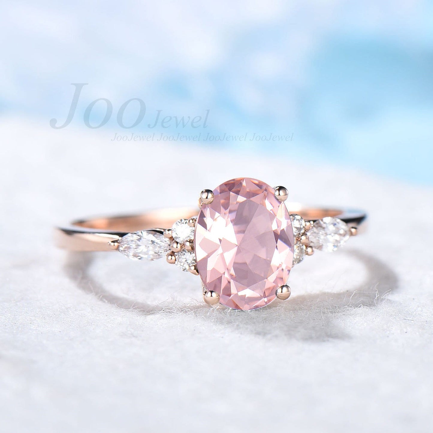 1.5ct Oval Shaped Morganite Ring Rose Gold Engagement Ring Pink Gemstone Wedding Ring Sterling Silver Pink Morganite Ring Gift For Women