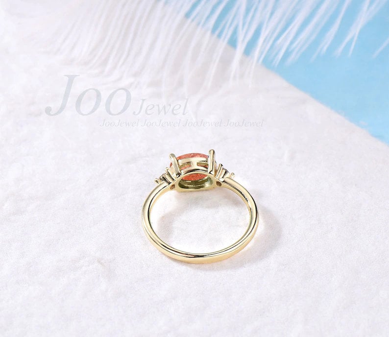 Oval Cut Natural Moonstone Sunstone Ring East West Ring Oval Orange Gemstone Ring Three Stone Engagement Ring Minimalist Ring Fine Jewelry