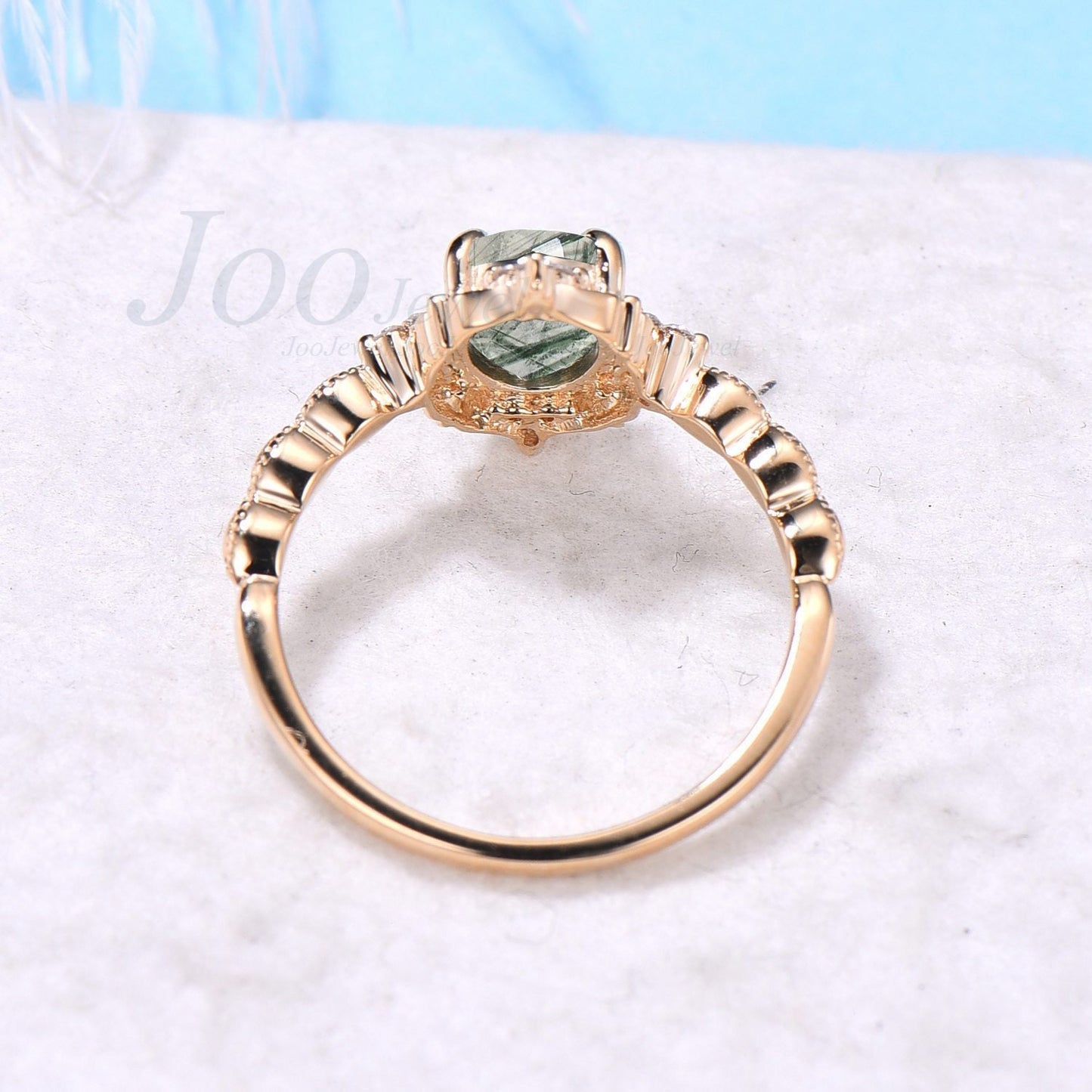 Natural Green Rutile Quartz Ring Unique Oval Solitaire Ring Green Crystal Ring ¡°PROTECT YOU FOREVER¡± Engagements Ring Anniversary Gift Women
