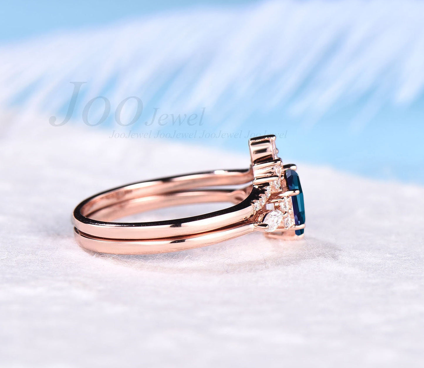 Hexagon Engagement Ring Set Color Change Alexandrite Ring Set Bridal Ring Personalized Birthday Anniversary Gift Women June Birthstone Ring