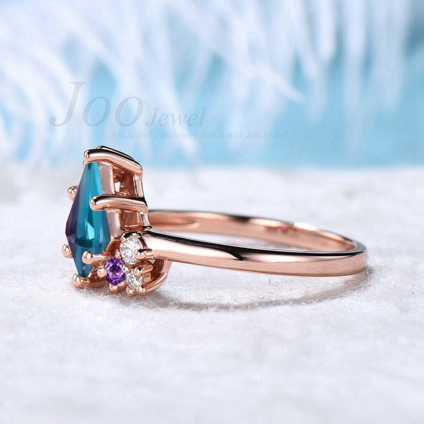 Kite Cut Color Changed Alexandrite Engagement Ring 14k Gold/Sterling Silver Cluster Rings Moissanite Amethyst Crystal Wedding Ring For Women