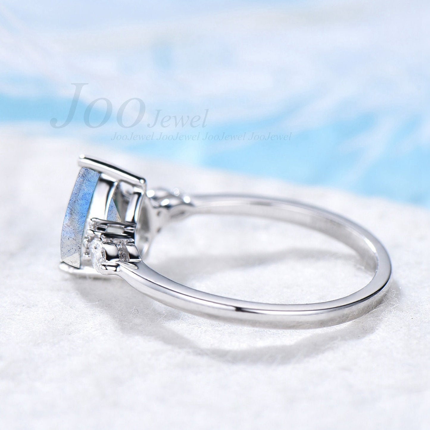 Natural Blue Labradorite Ring Sterling Silver Pear Wedding Ring Labradorite Engagement Ring Moonstone Gemstone Jewelry Custom Gift For Women