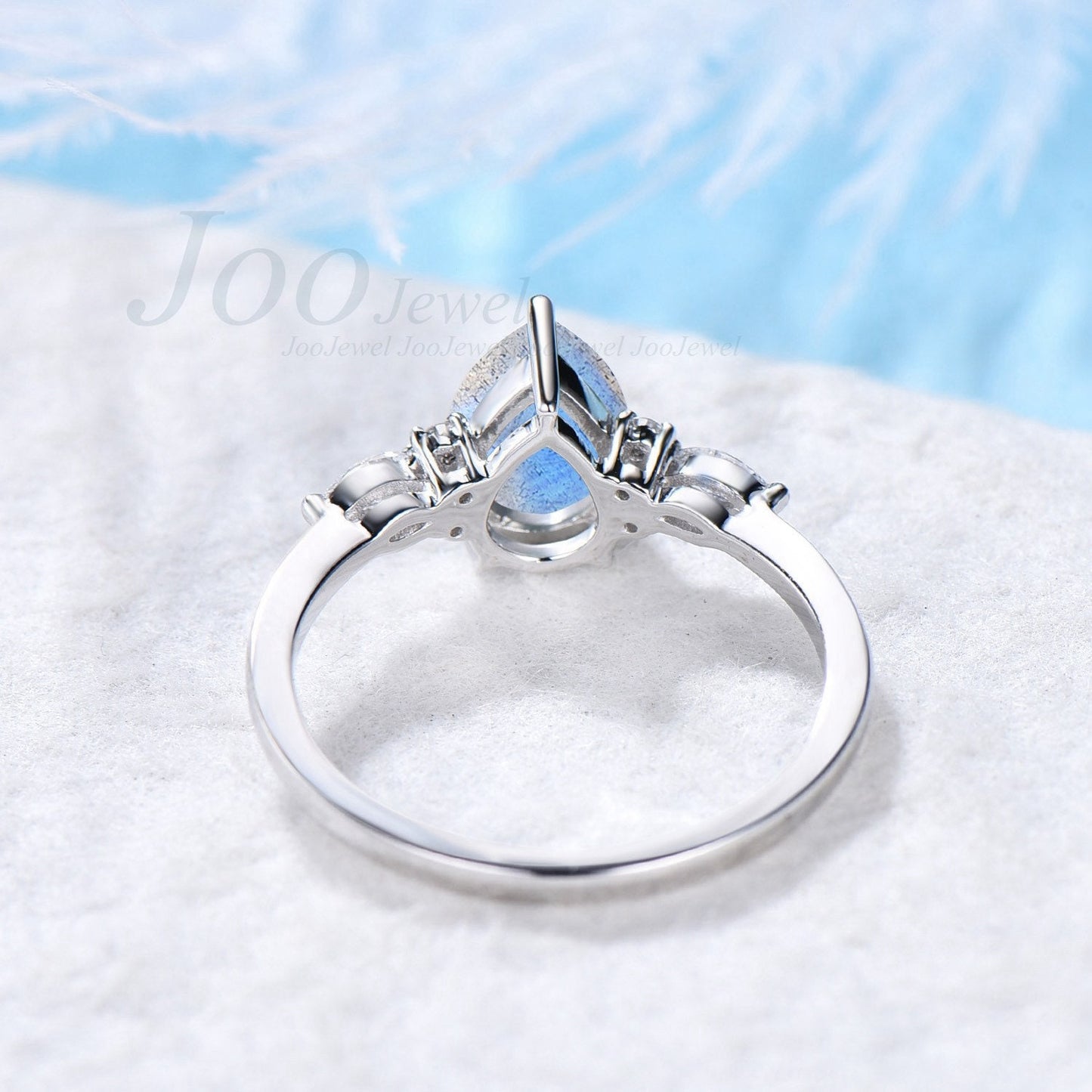 Natural Blue Labradorite Ring Sterling Silver Pear Wedding Ring Labradorite Engagement Ring Moonstone Gemstone Jewelry Custom Gift For Women